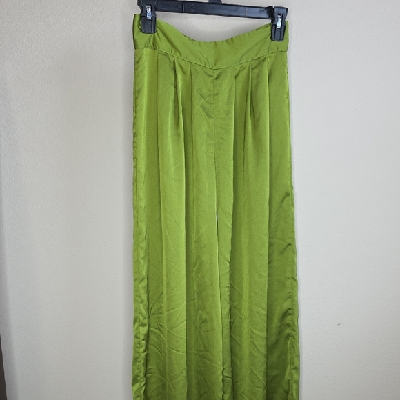 Mermaids Wide Leg Flowy Pants High Waist Shiny Green Small - Picture 5 of 8